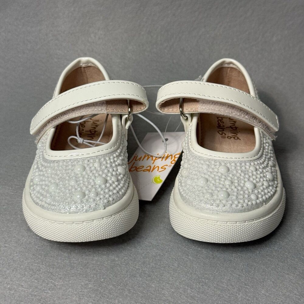 Jumping Bean Theresa Pearl Toddler Girls Mary Jane Shoes White Size 5 Hook/Loop